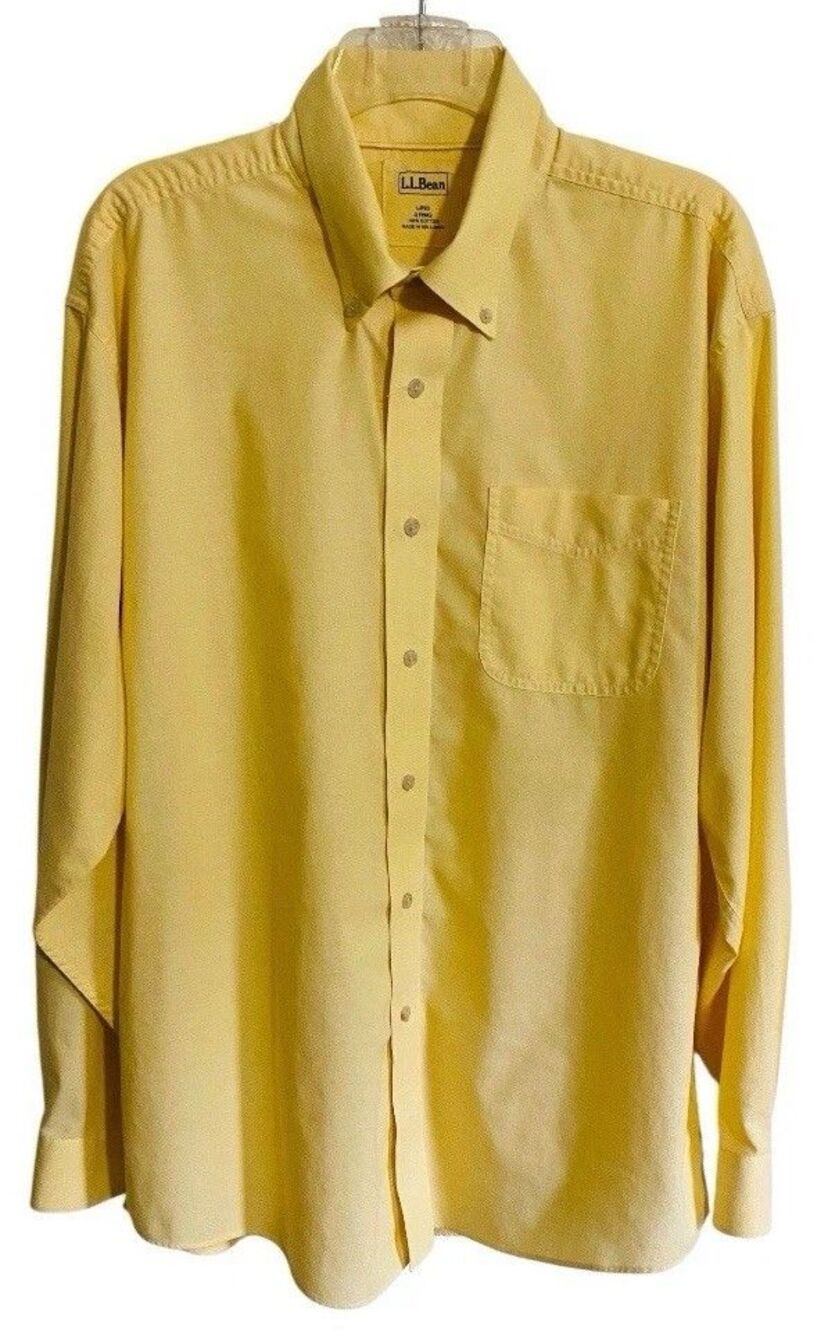 Vintage Y2K LL Bean Shirt Men's Sz L Solid Yellow Long Sleeve Button Up Preppy
